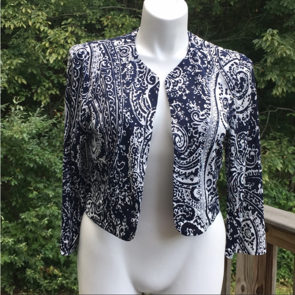 Jessica Howard unlined black and white sparkle paisley jacket size 12